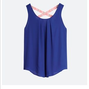 Paper moon cross back top, in blue. Size XL